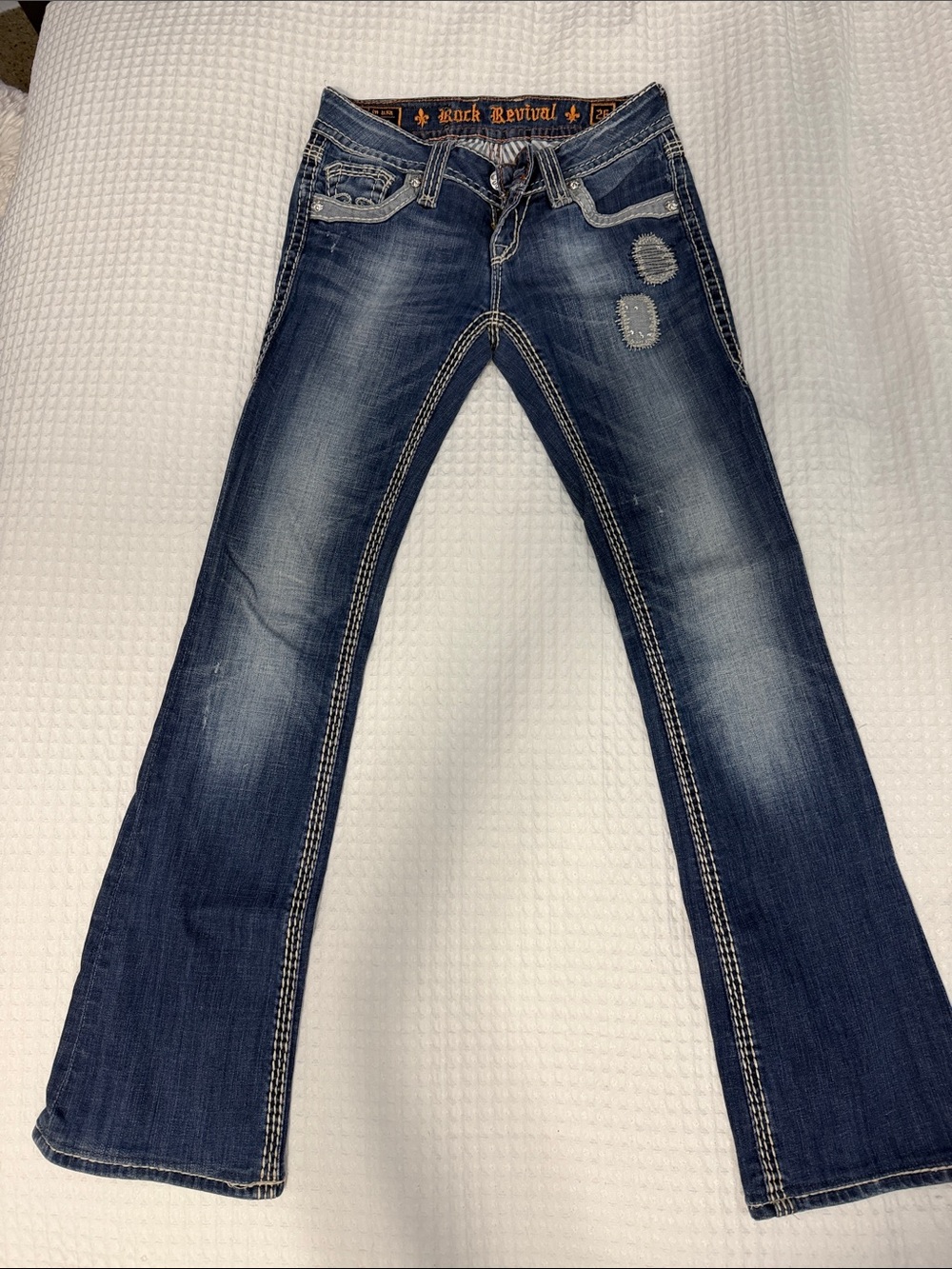 Rock Revival Women's Distressed Wide Leg Jeans in Dark Blue Wash